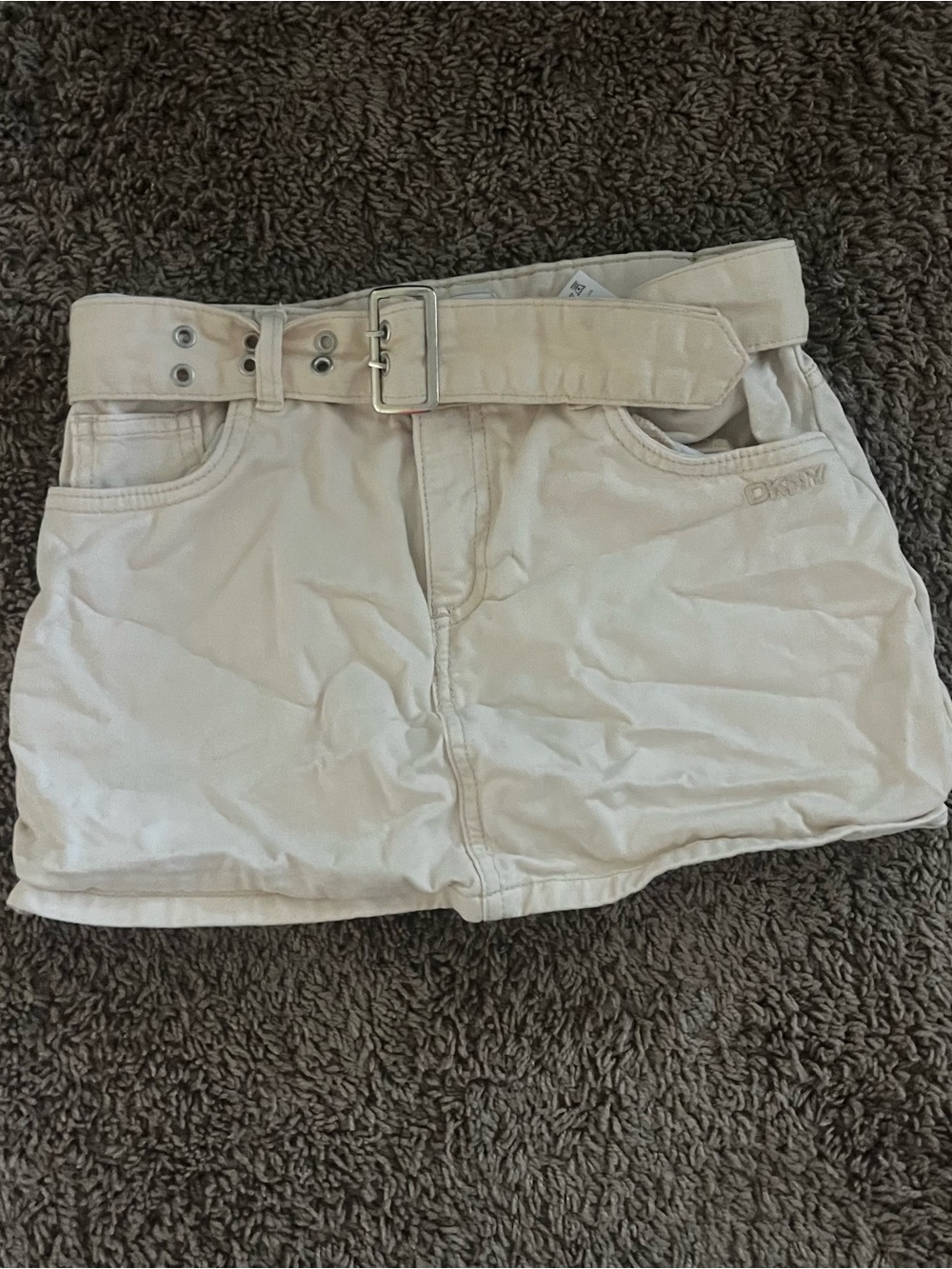 DKNY Cream High-Waist Belted Skort with Front Pockets
